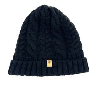Timberland fleece lined Black Acrylic Cable‎ Knit Beanie Winter Hat (OS)